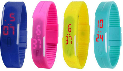 NS18 Silicone Led Magnet Band Watch Combo of 4 Blue, Pink, Yellow And Sky Blue Watch - For Couple
NS18 Silicone Led Magnet Band Watch Combo of 4 Blue, Pink, Yellow And Sky Blue Watch - For Couple