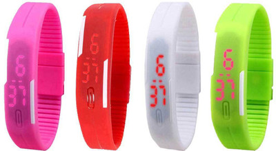 Kissu Led Magnet Band Combo of 4 Pink, Red, White And Green Watch - For Men & Women