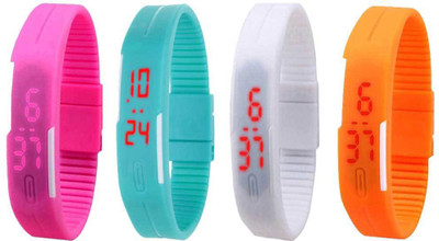 Kissu Led Magnet Band Combo of 4 Pink, Sky Blue, White And Orange Watch - For Men & Women
