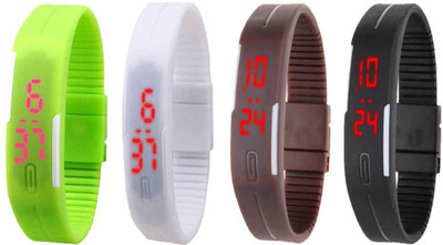 NS18 Silicone Led Magnet Band Combo of 4 Green, White, Brown And Black Watch - For Boys & Girls