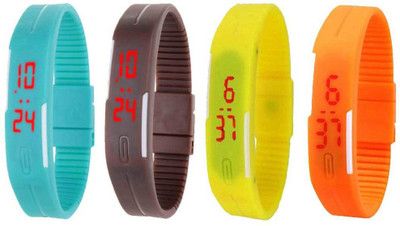 Kissu Led Magnet Band Combo of 4 Sky Blue, Brown, Yellow And Orange Watch - For Men & Women