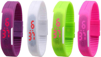 Kissu Led Magnet Band Combo of 4 Purple, White, Green And Pink Watch - For Men & Women