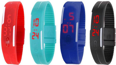 Kissu Led Magnet Band Combo of 4 Red, Sky Blue, Blue And Black Watch - For Men & Women