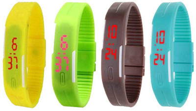 Kissu Led Magnet Band Combo of 4 Yellow, Green, Brown And Sky Blue Watch - For Men & Women