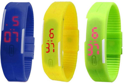 Kissu Led Band Watch Combo of 3 Blue, Yellow And Green Watch - For Couple