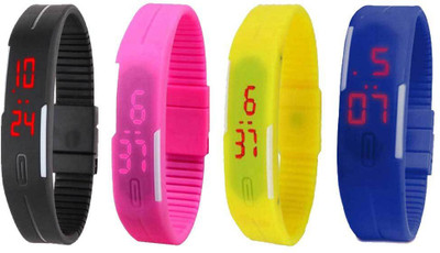 Kissu Led Magnet Band Combo of 4 Black, Pink, Yellow And Blue Watch - For Men & Women
Kissu Led Magnet Band Combo of 4 Black, Pink, Yellow And Blue Watch - For Men & Women
