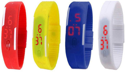 NS18 Silicone Led Magnet Band Combo of 4 Red, Yellow, Blue And White Watch - For Boys & Girls