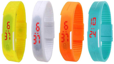NS18 Silicone Led Magnet Band Watch Combo of 4 Yellow, White, Orange And Sky Blue Watch - For Couple