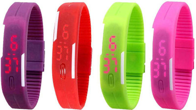 Kissu Led Magnet Band Combo of 4 Purple, Red, Green And Pink Watch - For Men & Women