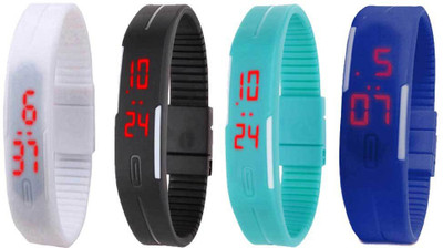 Kissu Led Magnet Band Combo of 4 White, Black, Sky Blue And Blue Watch - For Men & Women