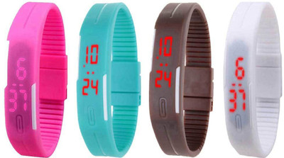 Kissu Led Magnet Band Combo of 4 Pink, Sky Blue, Brown And White Watch - For Men & Women