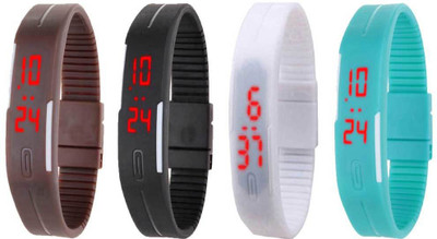 Kissu Led Magnet Band Combo of 4 Brown, Black, White And Sky Blue Watch - For Men & Women