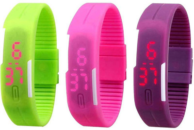 Kissu Led Band Watch Combo of 3 Green, Pink And Purple Watch - For Couple
