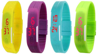 NS18 Silicone Led Magnet Band Combo of 4 Yellow, Purple, Sky Blue And Green Watch - For Boys & Girls
NS18 Silicone Led Magnet Band Combo of 4 Yellow, Purple, Sky Blue And Green Watch - For Boys & Girls