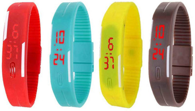 Kissu Led Magnet Band Combo of 4 Red, Sky Blue, Yellow And Brown Watch - For Men & Women