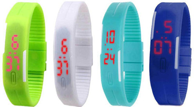 Kissu Led Magnet Band Combo of 4 Green, White, Sky Blue And Blue Watch - For Men & Women