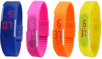 Kissu Led Magnet Band Combo of 4 Blue, Pink, Orange And Yellow Watch - For Men & Women
Kissu Led Magnet Band Combo of 4 Blue, Pink, Orange And Yellow Watch - For Men & Women
