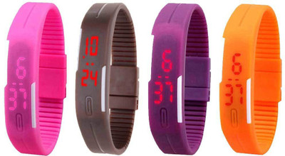Kissu Led Magnet Band Combo of 4 Pink, Brown, Purple And Orange Watch - For Men & Women