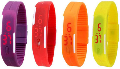 Kissu Led Magnet Band Combo of 4 Purple, Red, Orange And Yellow Watch - For Men & Women