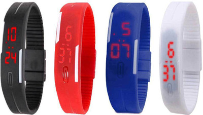 Kissu Led Magnet Band Combo of 4 Black, Red, Blue And White Watch - For Men & Women
