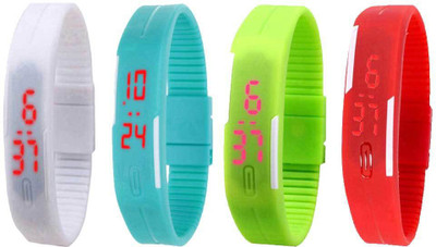 Kissu Led Magnet Band Combo of 4 White, Sky Blue, Green And Red Watch - For Men & Women