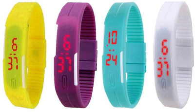 Kissu Led Magnet Band Combo of 4 Yellow, Purple, Sky Blue And White Watch - For Men & Women