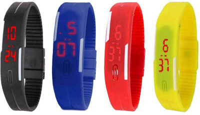 Kissu Led Magnet Band Combo of 4 Black, Blue, Red And Yellow Watch - For Men & Women
Kissu Led Magnet Band Combo of 4 Black, Blue, Red And Yellow Watch - For Men & Women