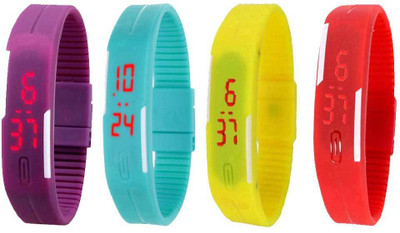 Kissu Led Magnet Band Combo of 4 Purple, Sky Blue, Yellow And Red Watch - For Men & Women