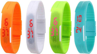 NS18 Silicone Led Magnet Band Watch Combo of 4 Orange, White, Green And Sky Blue Watch - For Couple