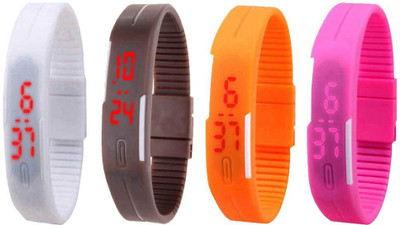 Kissu Led Magnet Band Combo of 4 White, Brown, Orange And Pink Watch - For Men & Women
