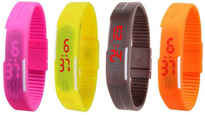 NS18 Silicone Led Magnet Band Combo of 4 Pink, Yellow, Brown And Orange Watch - For Boys & Girls
NS18 Silicone Led Magnet Band Combo of 4 Pink, Yellow, Brown And Orange Watch - For Boys & Girls
