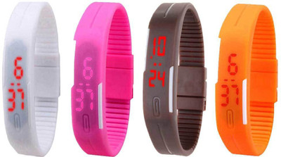 Kissu Led Magnet Band Combo of 4 White, Pink, Brown And Orange Watch - For Men & Women