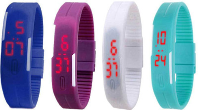 Kissu Led Magnet Band Combo of 4 Blue, Purple, White And Sky Blue Watch - For Men & Women