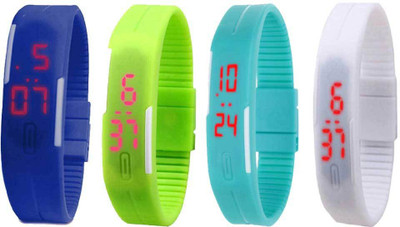 NS18 Silicone Led Magnet Band Combo of 4 Blue, Green, Sky Blue And White Watch - For Boys & Girls
NS18 Silicone Led Magnet Band Combo of 4 Blue, Green, Sky Blue And White Watch - For Boys & Girls