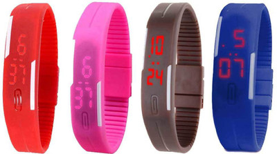 Kissu Led Magnet Band Combo of 4 Red, Pink, Brown And Blue Watch - For Men & Women
Kissu Led Magnet Band Combo of 4 Red, Pink, Brown And Blue Watch - For Men & Women
