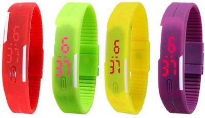 NS18 Silicone Led Magnet Band Watch Combo of 4 Red, Green, Yellow And Purple Watch - For Couple