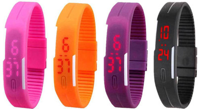 NS18 Silicone Led Magnet Band Combo of 4 Pink, Orange, Purple And Black Watch - For Boys & Girls
NS18 Silicone Led Magnet Band Combo of 4 Pink, Orange, Purple And Black Watch - For Boys & Girls