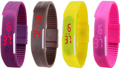 Kissu Led Magnet Band Combo of 4 Purple, Brown, Yellow And Pink Watch - For Men & Women