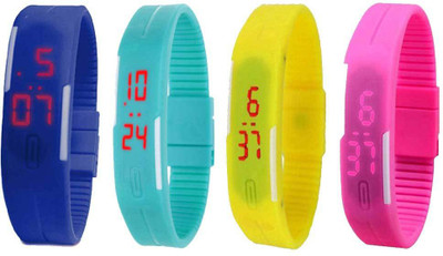 Kissu Led Magnet Band Combo of 4 Blue, Sky Blue, Yellow And Pink Watch - For Men & Women