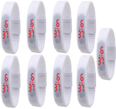 NS18 Silicone Led Magnet Band Combo of 9 White Watch - For Boys & Girls
