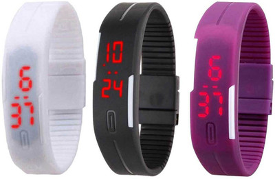 NS18 Silicone Led Magnet Band Combo of 3 White, Black And Purple Watch - For Boys & Girls
NS18 Silicone Led Magnet Band Combo of 3 White, Black And Purple Watch - For Boys & Girls