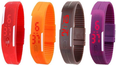 NS18 Silicone Led Magnet Band Watch Combo of 4 Red, Orange, Brown And Purple Watch - For Couple