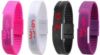 NS18 Silicone Led Magnet Band Watch Combo of 4 Pink, White, Black And Purple Watch - For Couple