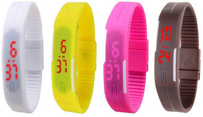 NS18 Silicone Led Magnet Band Combo of 4 White, Yellow, Pink And Brown Watch - For Boys & Girls
NS18 Silicone Led Magnet Band Combo of 4 White, Yellow, Pink And Brown Watch - For Boys & Girls