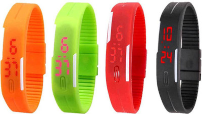 Kissu Led Magnet Band Combo of 4 Orange, Green, Red And Black Watch - For Men & Women