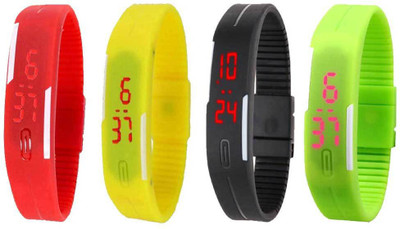 Kissu Led Magnet Band Combo of 4 Red, Yellow, Black And Green Watch - For Men & Women
