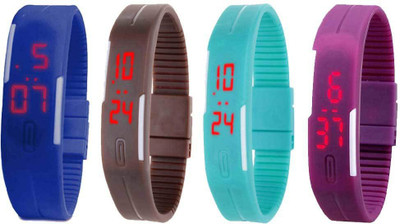 Kissu Led Magnet Band Combo of 4 Blue, Brown, Sky Blue And Purple Watch - For Men & Women