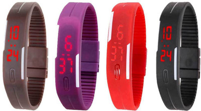 NS18 Silicone Led Magnet Band Combo of 4 Brown, Purple, Red And Black Watch - For Boys & Girls
NS18 Silicone Led Magnet Band Combo of 4 Brown, Purple, Red And Black Watch - For Boys & Girls