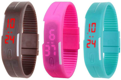 NS18 Silicone Led Magnet Band Combo of 3 Brown, Pink And Sky Blue Watch - For Boys & Girls
NS18 Silicone Led Magnet Band Combo of 3 Brown, Pink And Sky Blue Watch - For Boys & Girls