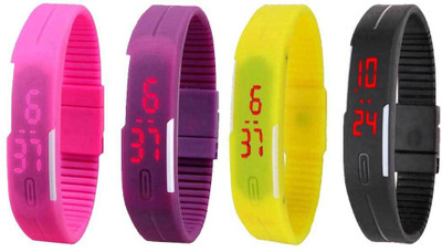 NS18 Silicone Led Magnet Band Combo of 4 Pink, Purple, Yellow And Black Watch - For Boys & Girls
NS18 Silicone Led Magnet Band Combo of 4 Pink, Purple, Yellow And Black Watch - For Boys & Girls